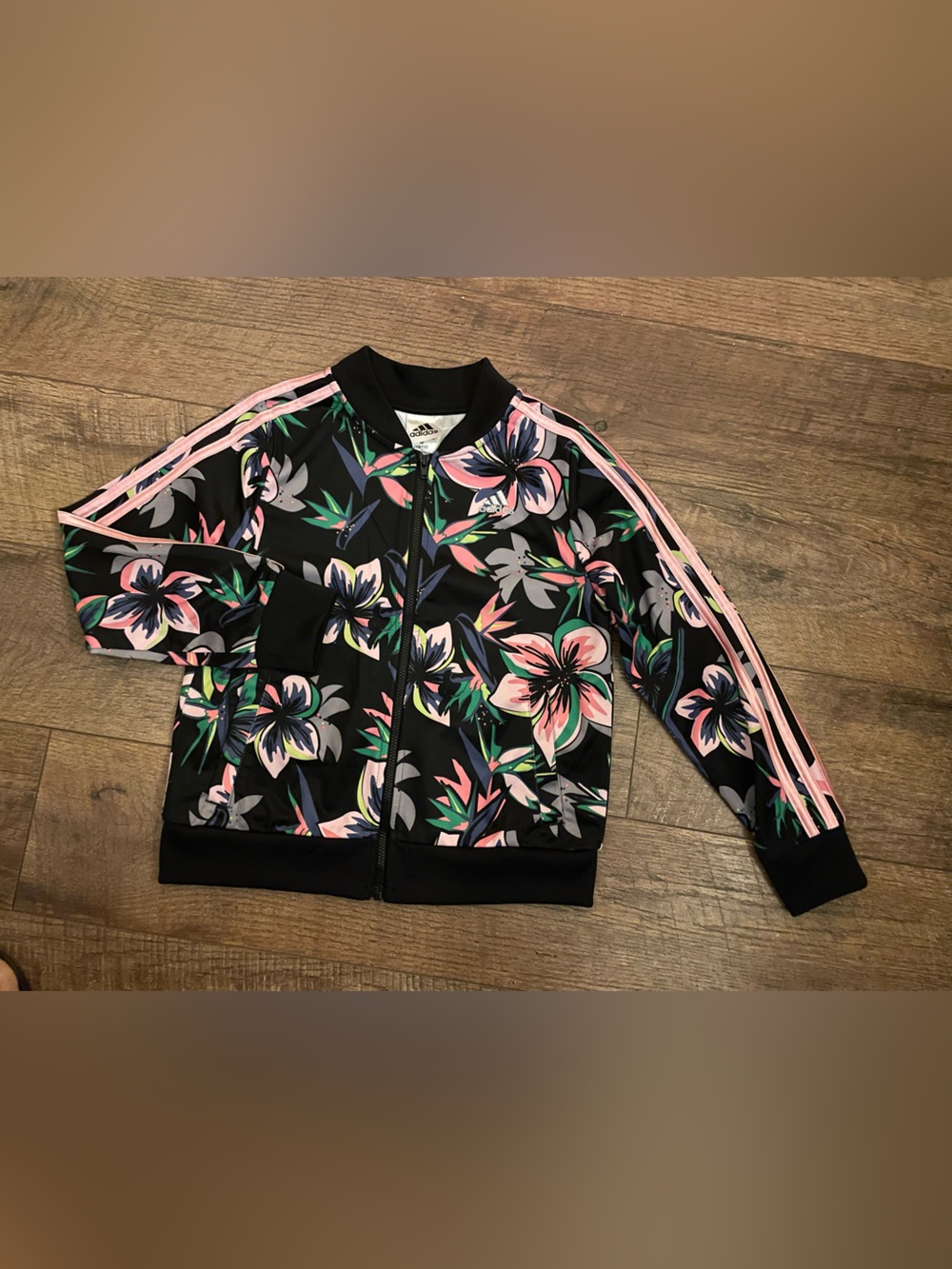 adidas Kids Black Floral Track Jacket size 10/12 #020